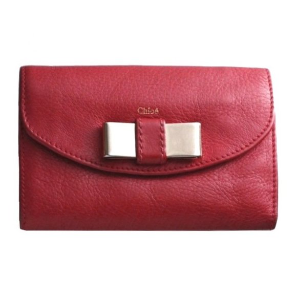 Chloe Ribbon Genuine Leather Trifold Wallet Red - Picture 11 of 11